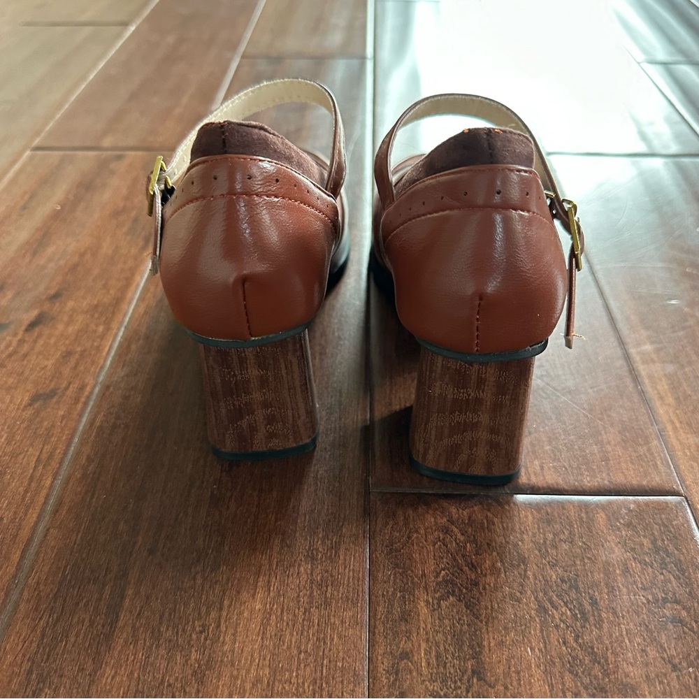 Vintage Style Brown Suede & Leather Mary Jane Heels Square Toe Dark Academia - Picture 5 of 9